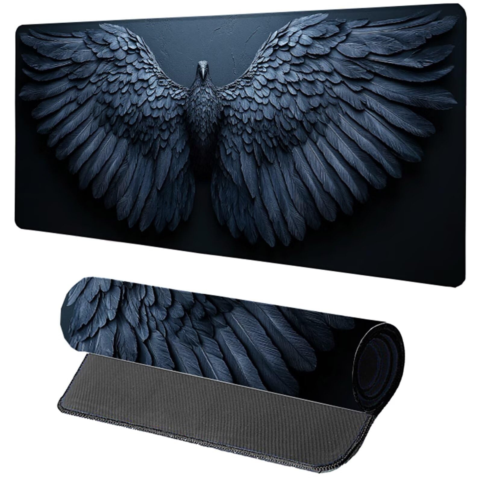 Czarna podkładka pod mysz XXL 1200 x 600 x 3 mm, podkładka pod mysz dla graczy Ptak ze szwami na krawędziach, antypoślizgowa wodoodporna duża podkładka pod biurko dla graczy na PC Akcesoria do gier