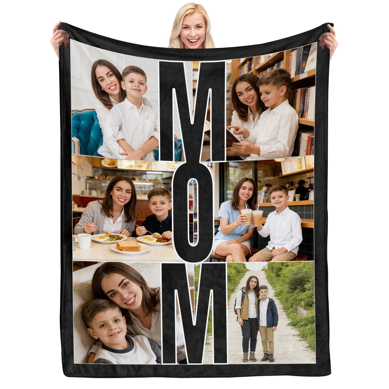 Custom Mom Blanket Throws with Picture, Personalized Blankets Photo Gifts for Mama, Grandma, Wife, Mother's Day, Birthday Gift - 1