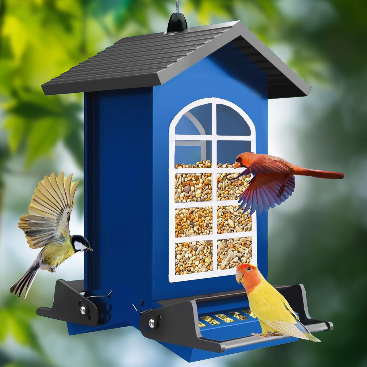 Vogelfutterstation Eichhörnchensicher Aus Metall – Mit Gewichtaktivierten Sitzstangen | 2,3 Kg Kapazität, Blau, Wetterfest