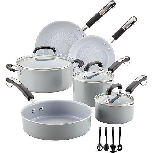 Farberware EcoAdvantage Ceramic Nonstick Cookware/Pots and Pans Set, 13 Piece - Gray