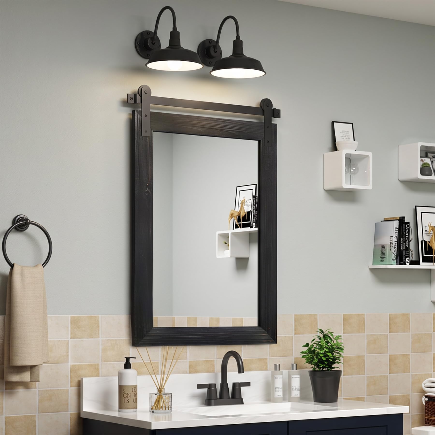COGOOD Farmhouse Bathroom Mirrors for Over Sink - 38 x 25 Black