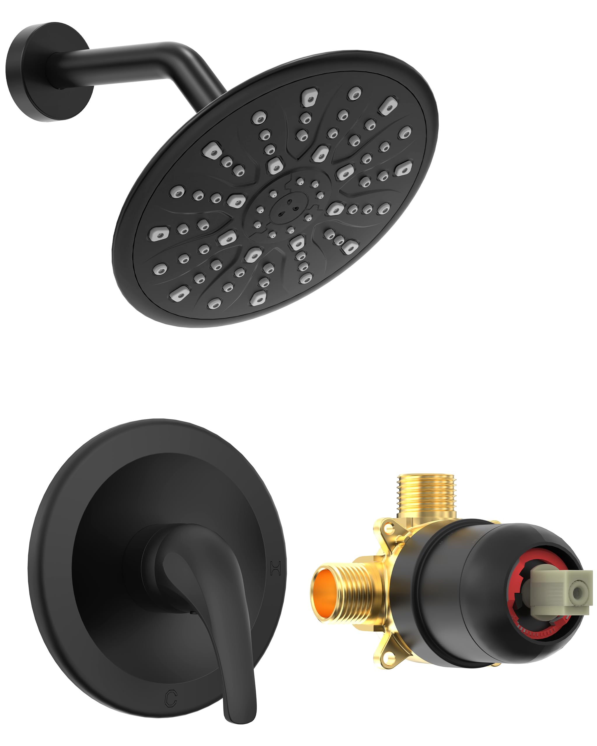 SunCleanse Shower Faucets Sets Complete - Wall Mounted Shower System with 9 inch Rainfall Shower Head Combo and Rough-in Valve - Pressure Balancing Valve with Trim Kit for Bathroom, Matte Black