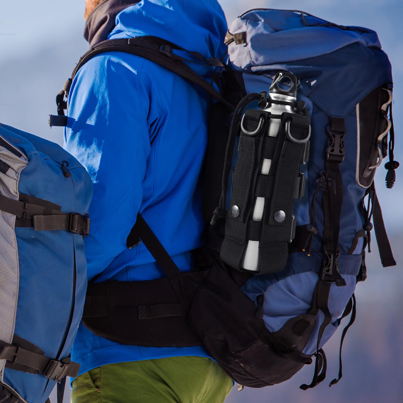 Colexy Bolsa táctica para Botellas de Agua, Ajustable Mochila Jaula para Botella de Agua, Material de Nylon con cordón, Adecuado para Correr, Senderismo,Ciclismo,Camping (Negro)