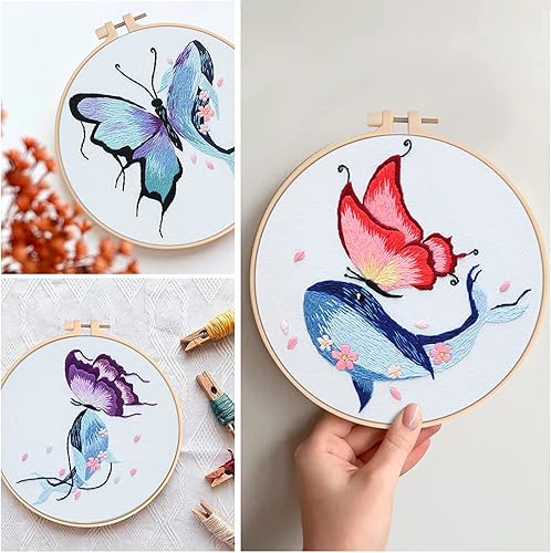 Miniatura 6 de CvYamku Kits de bordado para adultos, kit de práctica de punto de bordado, kits de punto de cruz con patrón e instrucciones, paquete de 4 kits de