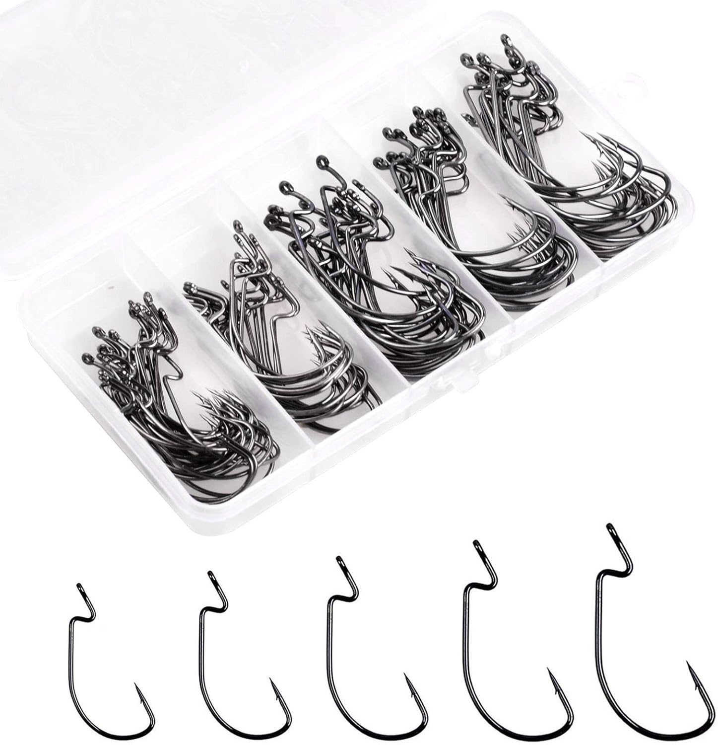 Vipmoon 釣り針セット 50本 高炭素鋼製 5サイズ 各10本 オフセット Vipmoon 釣り針セット 50本 高炭素鋼製 5サイズ 各10本 オフセット