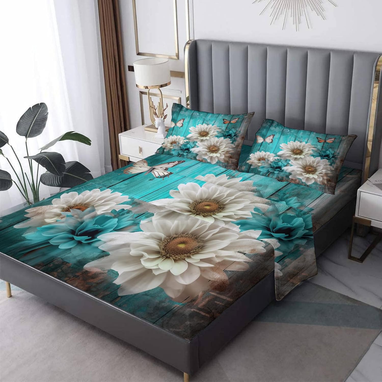 Daisy Butterfly Sheets Full Size Sheet Sets Teal Rustic