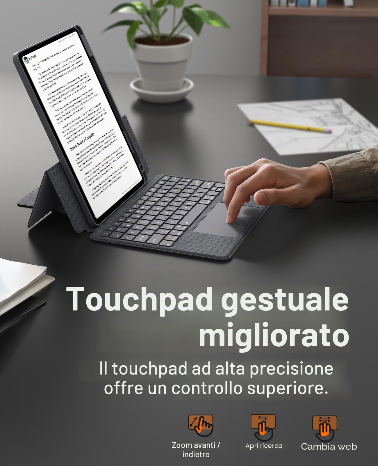 CHESONA Custodia protettiva per iPad Air 2024 con tastiera da 11", supporto posteriore robusto per iPad Air 5/4 con touchpad, supporto regolabile da 15 a 180°, tastiera QWERTZ iPad Pro 11, grigio