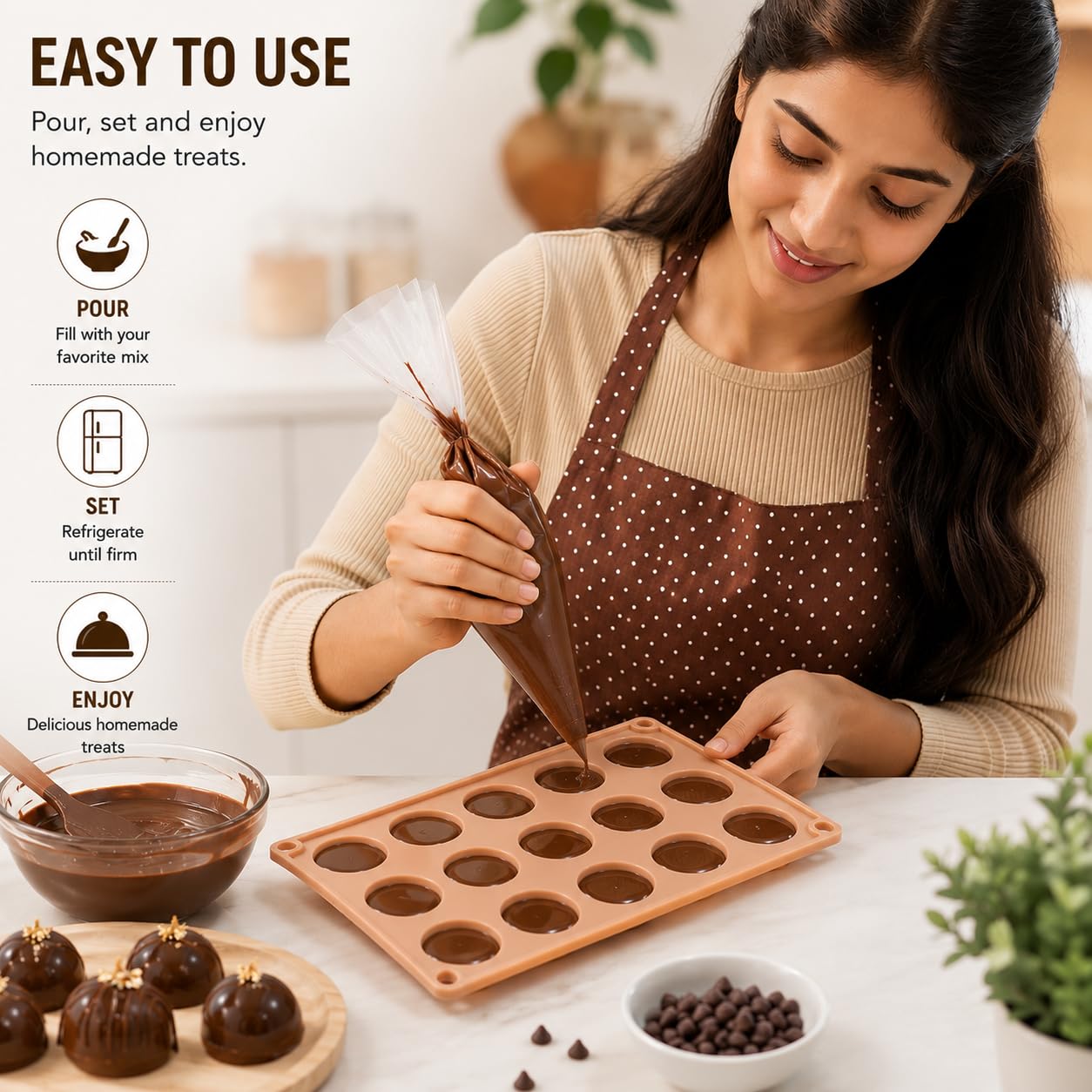 Zeinwap Small 15-Cavity Semi Sphere Silicone Chocolate Mould Non-Stick, Half Sphere Silicone Baking Molds For Making Jelly, Chocolates And Cake, 15 x 10 x 3 Cm 2