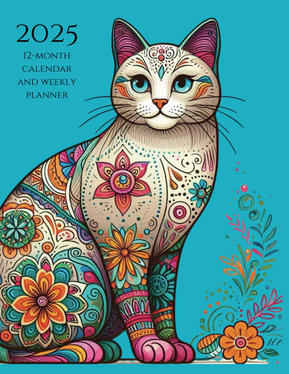 2025 Monthly Calendar and Daily Planner with Beautiful Cats to Color
