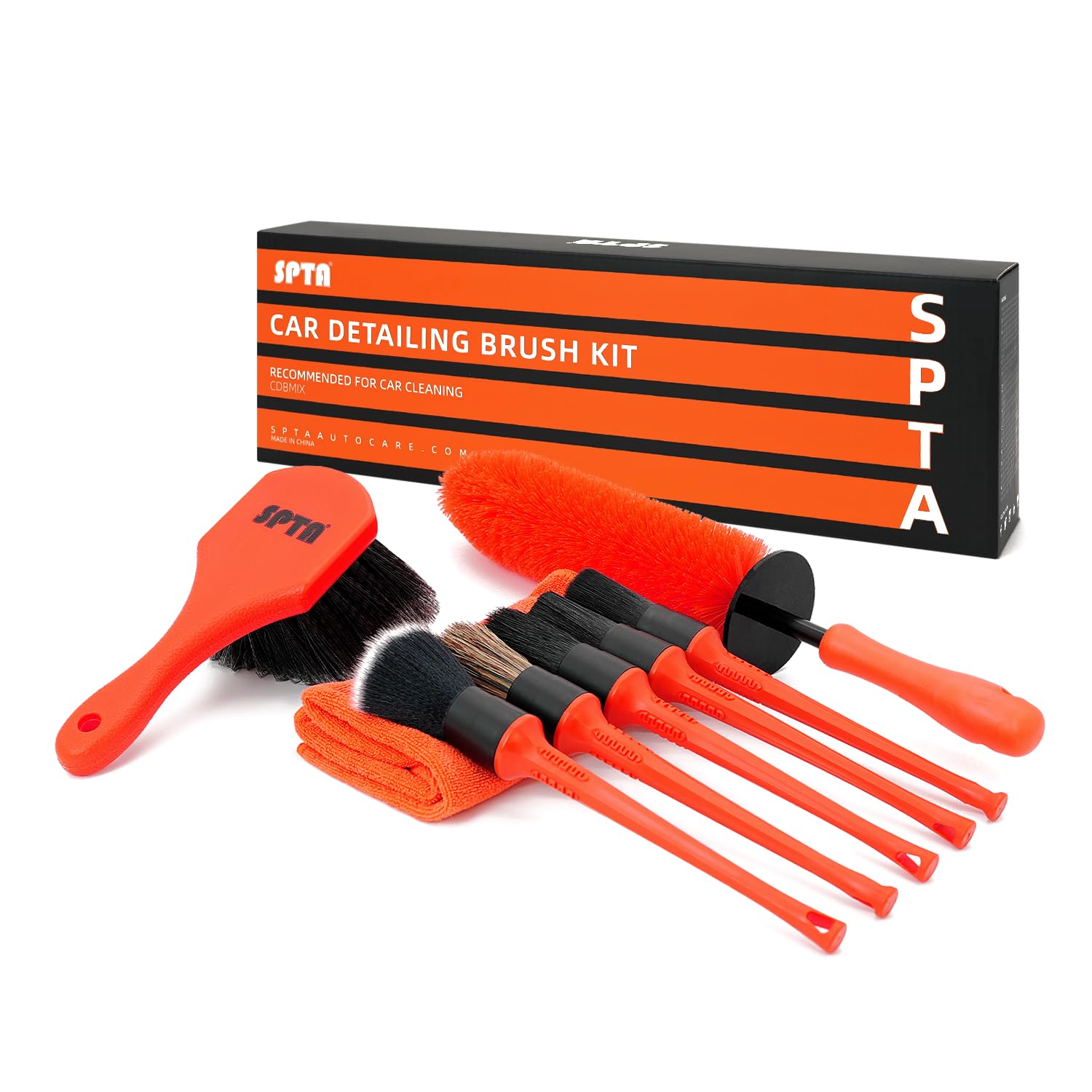 SPTA 8Pcs Rad Reifen Bürste Auto Detailing Kit, Easy Reach Rad und Felge Bürste, 5pcs Detailing Bürsten, Kurzgriff Reinigungsbürste