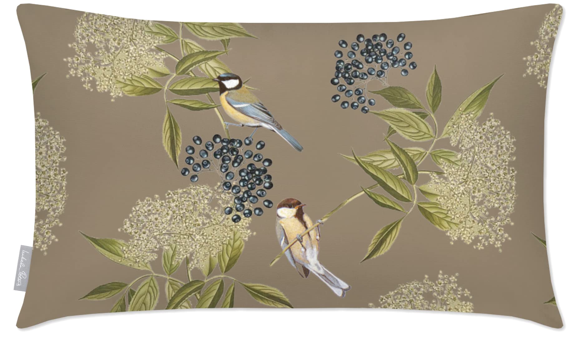 Izabela Peters Bird On Elderflower - Taupe Outdoor Cushions Waterproof - 55 X 35 Cm, Filled, Garden & Chair Cushions