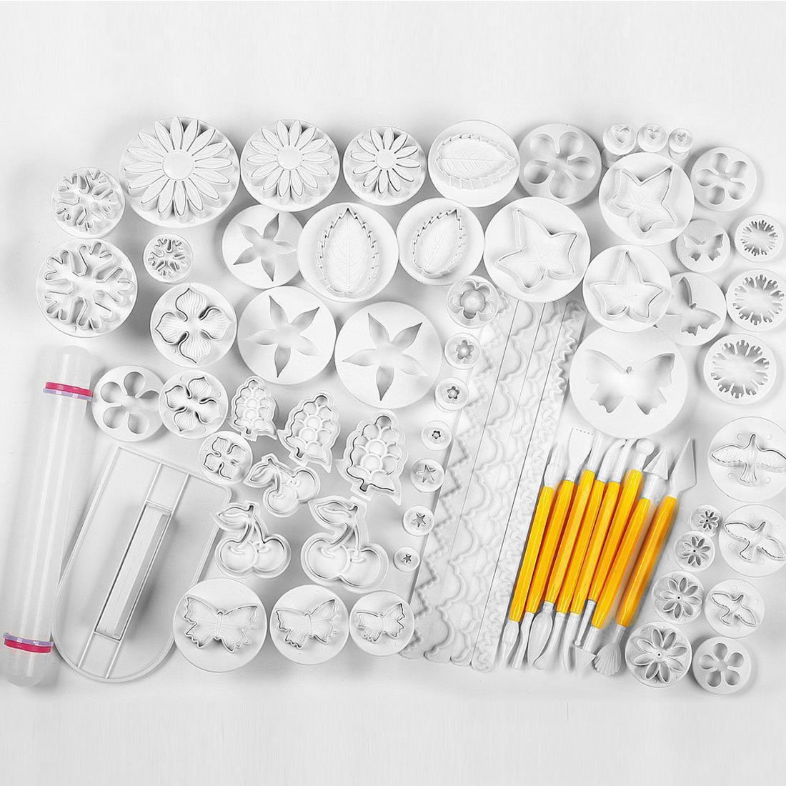 Ruilogod 21 Conjuntos (68pcs) Detalle Detalle Herramienta Herramienta Fondant Cortador de pastel Glaseado Molde Molde Molde Sugarcraft Icing Decorating Flower Modeling Herramientas
