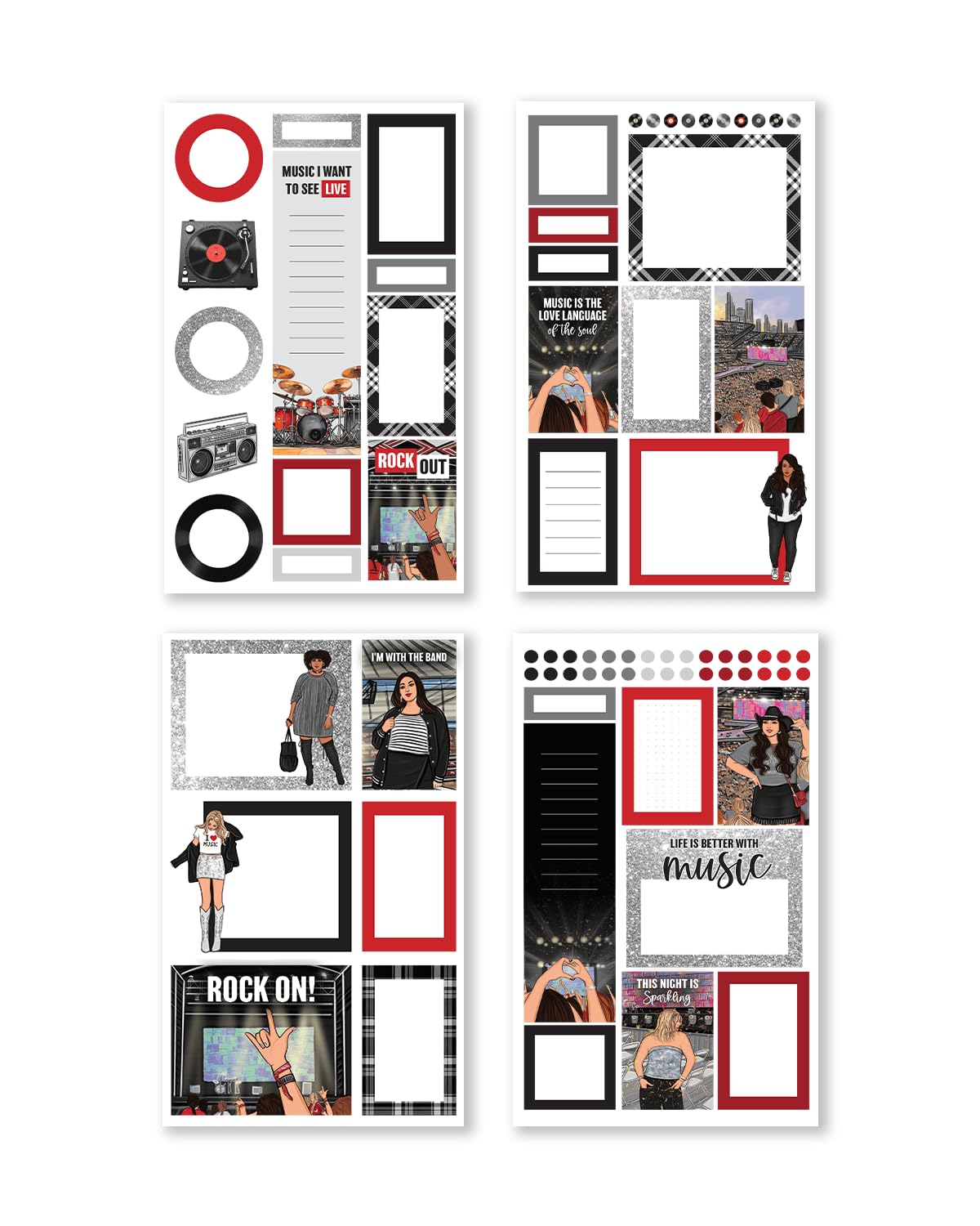 Rongrong My Favorite Things Planner - Adesivi per agende, diari e album di ritagli, 24 pagine, ispirati agli amanti della musica e alle vibrazioni notturne del cinema