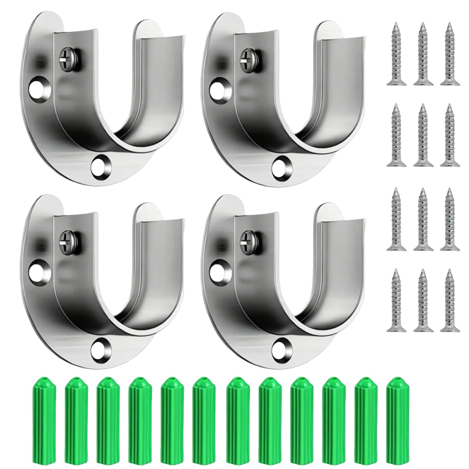 Wardrobe Rail Bracket, 4Pcs Stainless Steel U Shaped Wardrobe Rail Pole Brackets and Fittings, 25mm U Shape Holder for Curtain Poles Suitable for Wardrobes Bathroom Kitchen and Shower Curtain