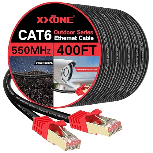 Cable Ethernet Cat 6 para exteriores, 400 pies, cable de red Cat6, resistente al agua, 26 AWG, cable de conexión RJ45, cable LAN FTP, enterramiento