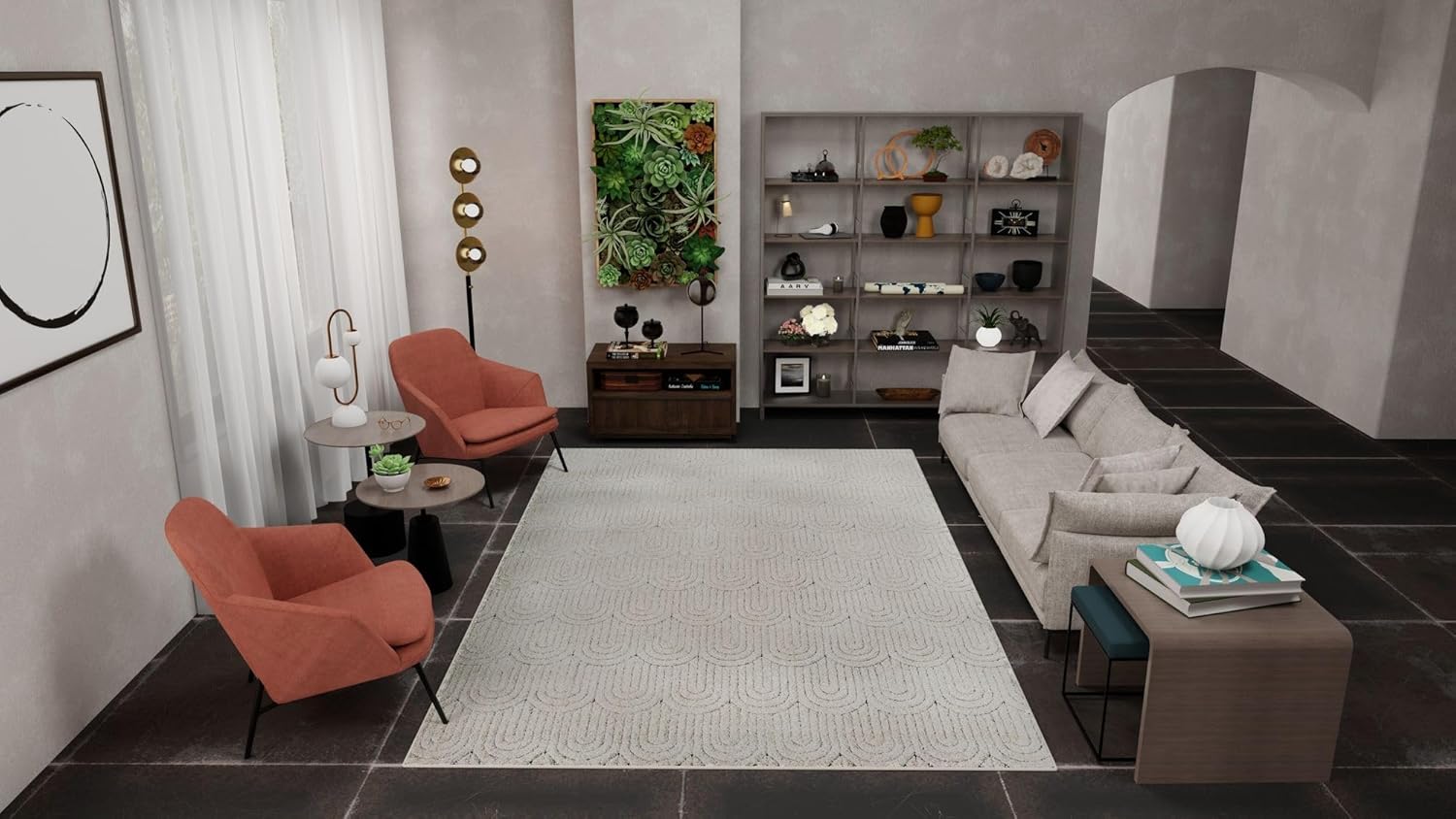 Sandstone Geometric 6' x 9' Stain-Resistant Synthetic Area Rug