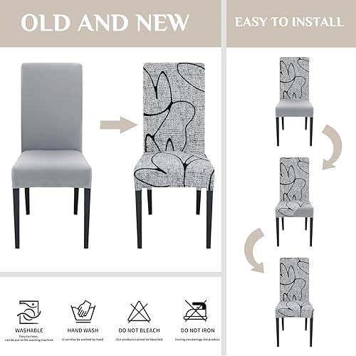 Miniatura 6 de Fundas para sillas de comedor (juego de 6 fundas elásticas para sillas de comedor de elastano, fundas para sillas de cocina, extraíbles y lavables,