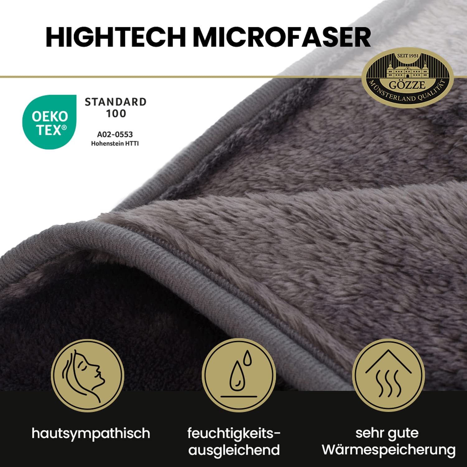 Gözze Premium Cashmere-Feeling Kuscheldecke 500 g/m² 180 x 220 cm Anthrazit