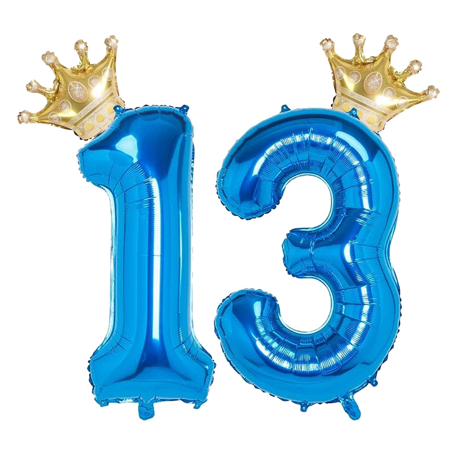 13 Number Balloon Blue 40 inch Big Foil Crown Helium 13th Balloons for 13 Year Old Boy Girl Birthday Party Decorations Wedding Anniversary Events