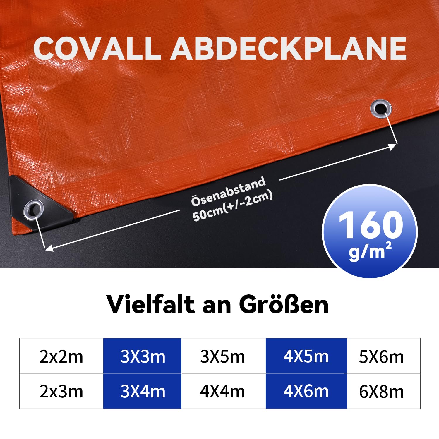 6m x 8m Bâche Imperméable Épaisse 160g/m² Anti-UV Ultra Résistante Bâche Plastique de Protection Extérieur Jardin Bois Extérieur Anti-Pluie Toiture Camping Camion (Orange Vif)