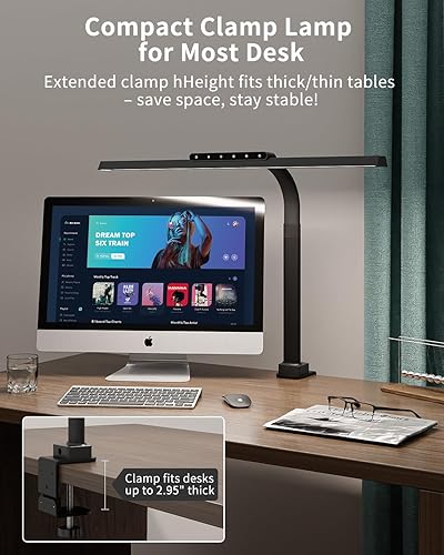 Miniatura 5 de Lámparas LED de escritorio para oficina en casa, luz brillante de 24 W con abrazadera, atenuación continua, cuello de cisne flexible ajustable, clip