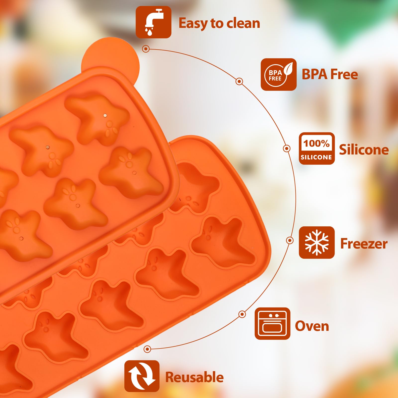 Webake Cake Pop Mold Shaped with Ghost for Halloween, 50 Pcs Sticks Halloween Cake Pop Maker Kit, Silicone Cake Pop Molds for Cake Decorations, Chocolate, Candy, Jello (Pack of 2) - Image 4