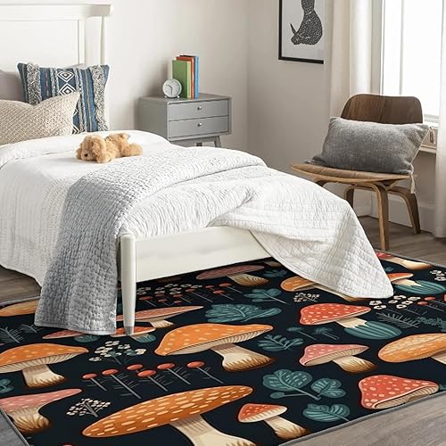 Miniatura 9 de 6x8 Rug, Mushroom Rugs for Living Room Bedroom, Botanical Area Rug &amp; Bedroom Decor, Washable Non Slip Soft Low Pile Indoor Carpet, Home Decorative