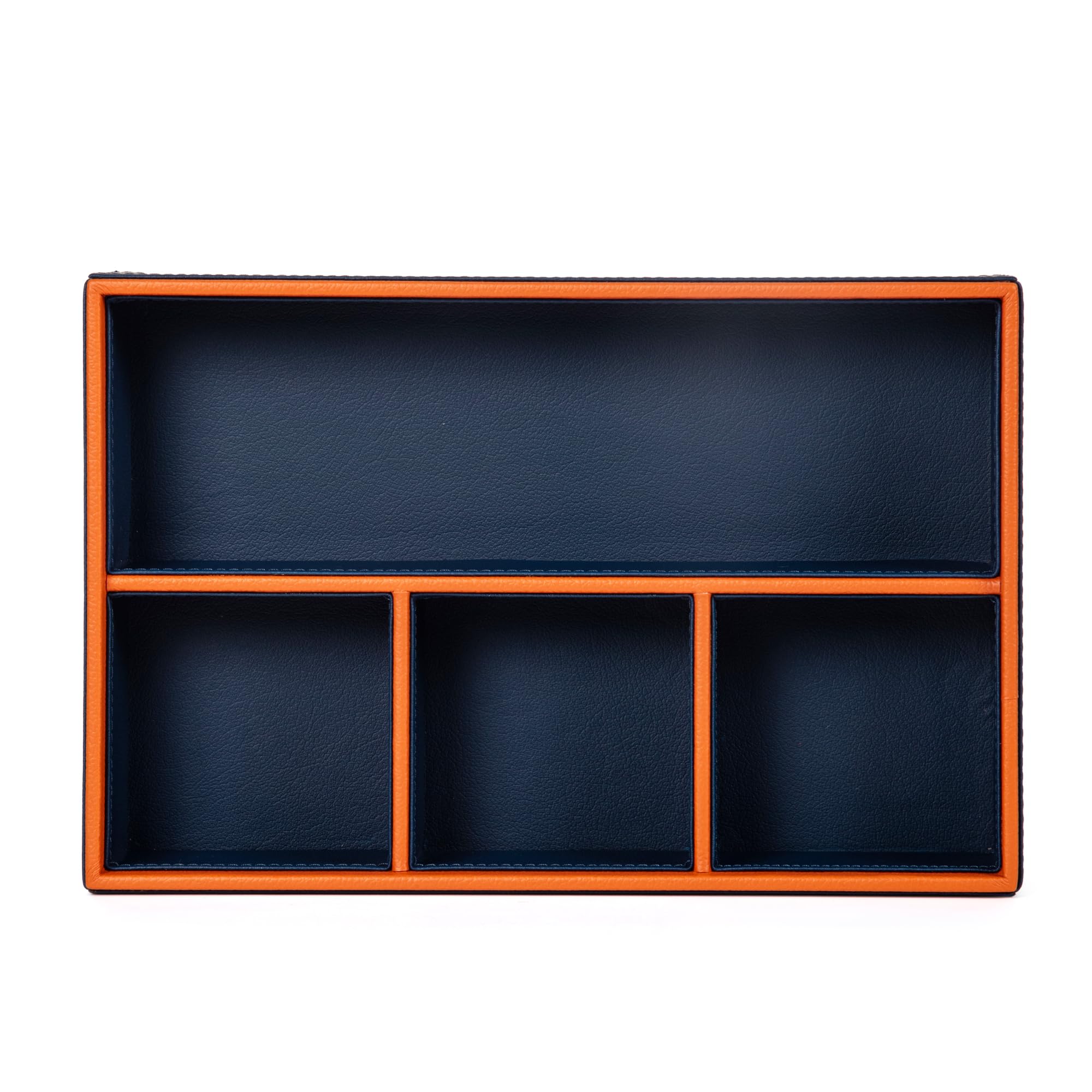 CASA BOTANICAL Desk Leather Organizer Tray with 4 Compartments Stylish | Perfect For jewellery Organizer, Office, Table, Bedside Tray, Cosmetic, and Decoration | Blue Multi-Functional Storage 1