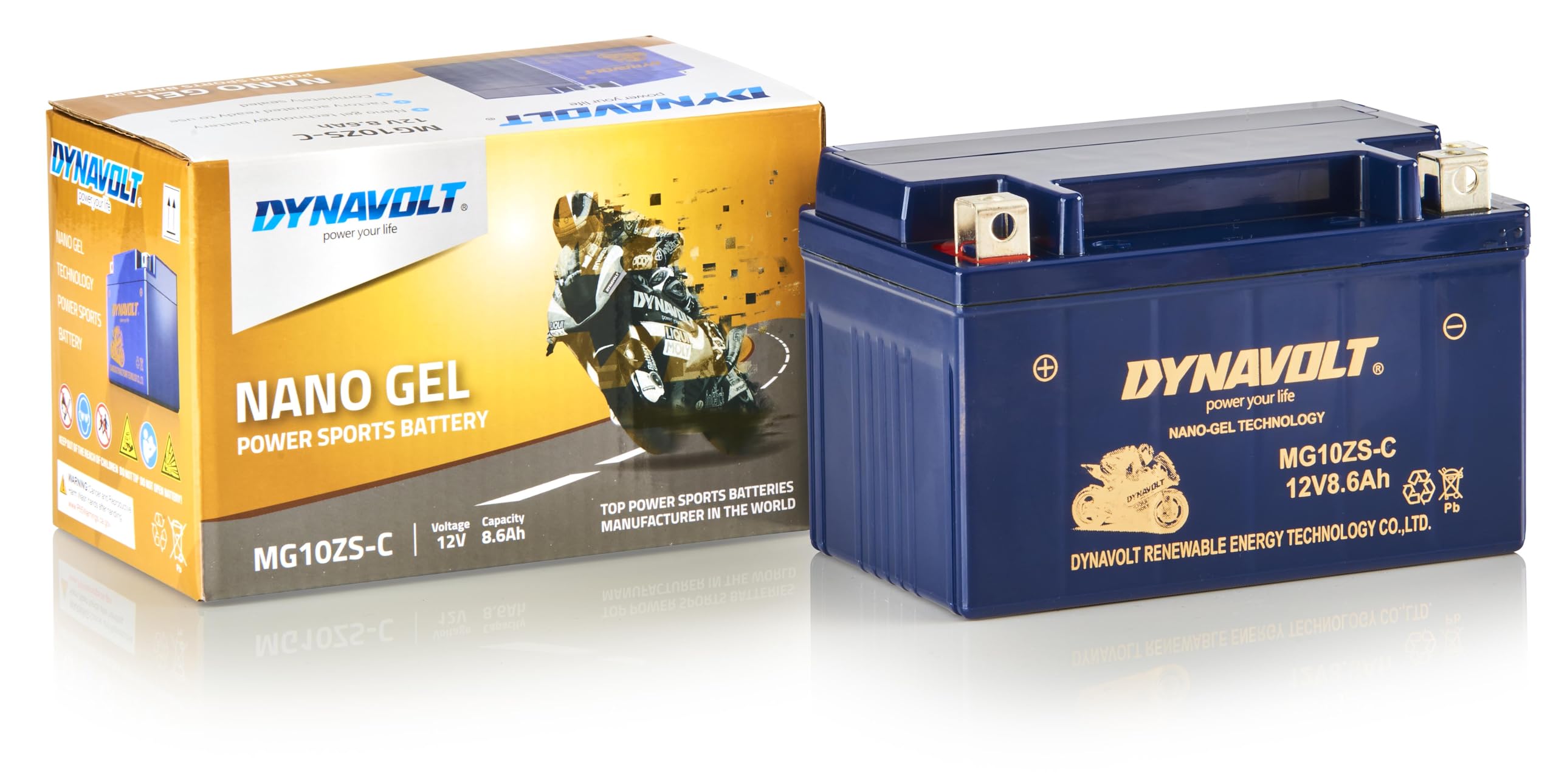 Batteria moto Dynavolt NANO-GEL MG10ZS-C 12V 8.6Ah 255A, sostituisce YTZ10S, dimensioni: 150x86x94mm, batteria moto in gel esente da manutenzione e a tenuta stagna