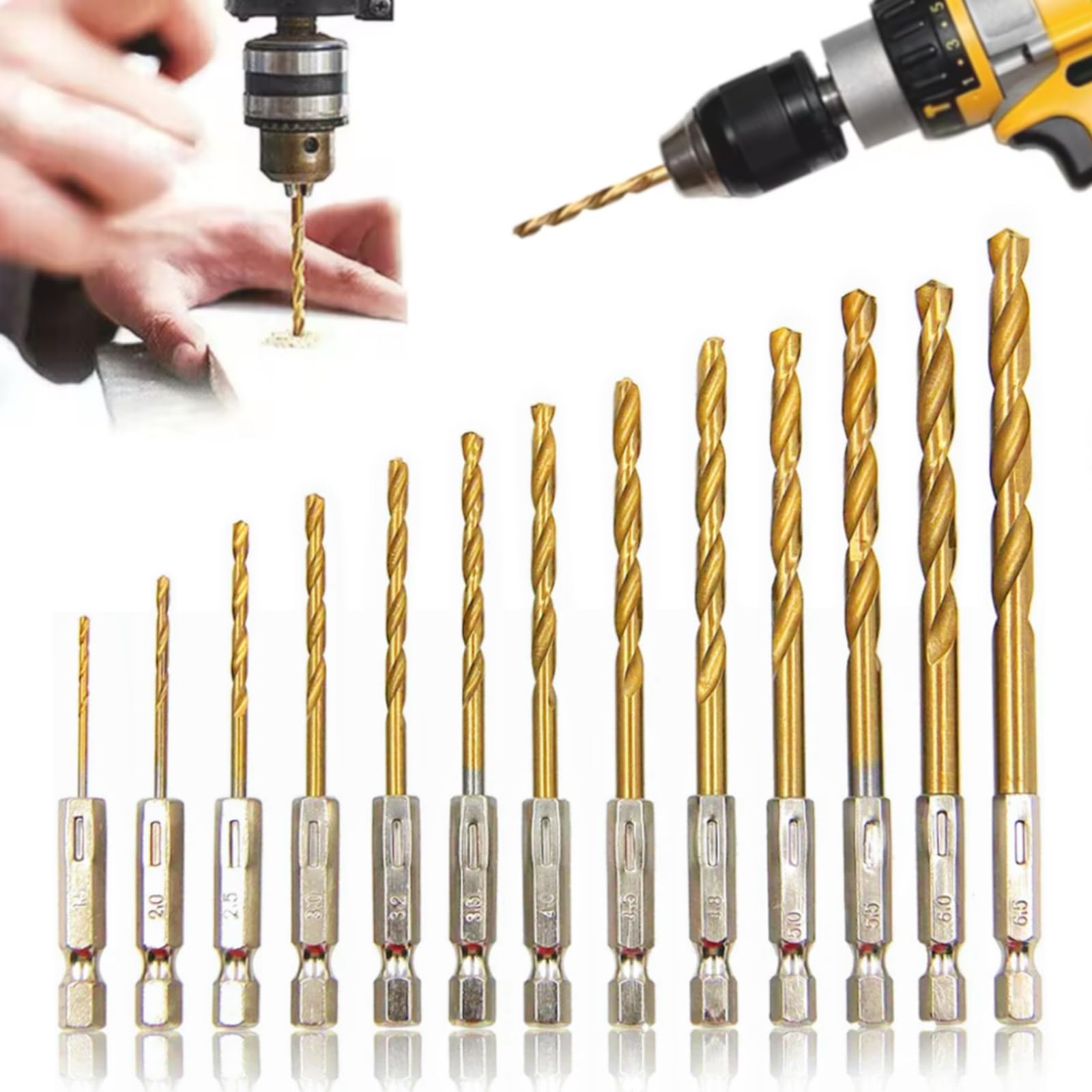 Sunkizzrs® 13-Pcs HSS Titanium Coated Drill Bit Set 1/4" Hex Shank(1.5-6.5mm) − Quick Change Design Drill Power Tool for Wood/Plastic/Soft Metal (Pro+)-image-26