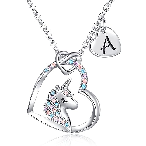 Hidepoo Stocking Stuffers for Teen Girls Kids - Colorful CZ Heart Pendant Initial Unicorn Necklaces for Girl Jewelry Birthday Gift Christmas Gifts for Grandkids Girls Kid