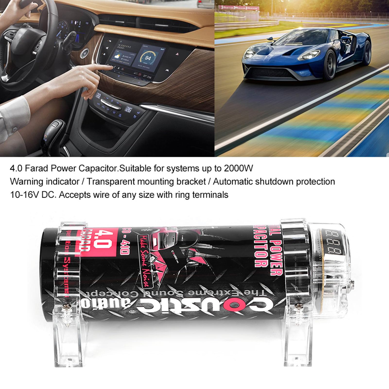 Yosoo Condensateur de Puissance 4 LED Affichage de la Tension Capuchon d'Alimentation Amplificateur Audio de Voiture Powercap