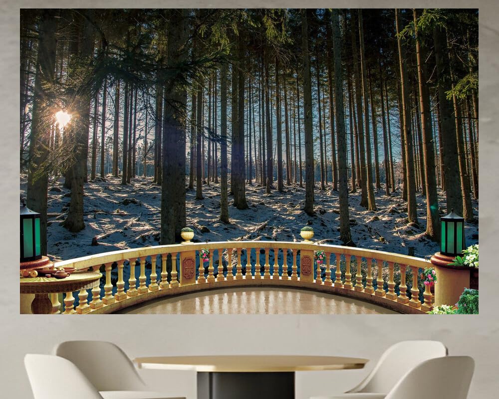 JVERF - JZZD21030 Forests Trees Snow Sun| Self-Adhesive Open Window Wall Sticker