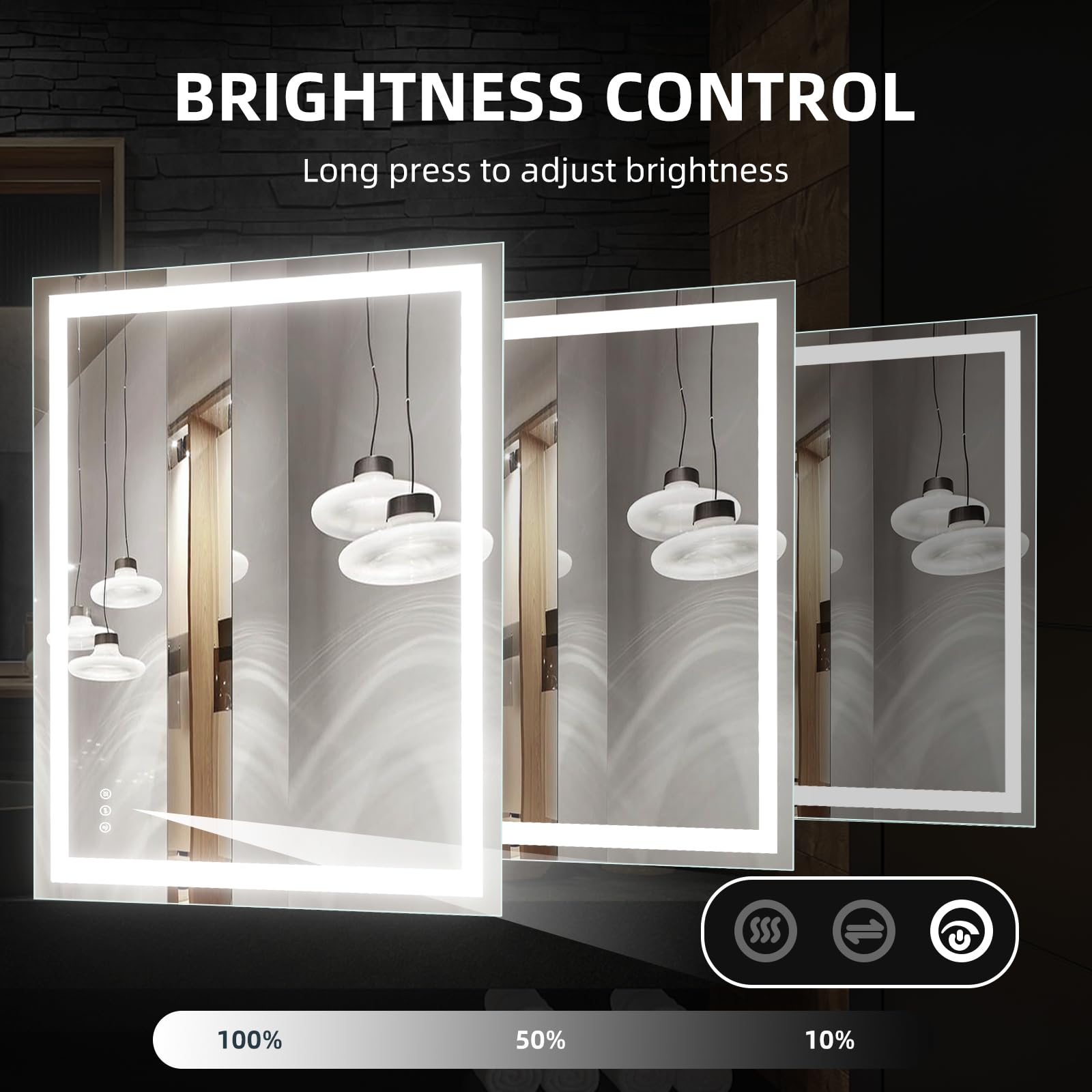 48x36 inch LED Bathroom Mirror with Front and Backlight, Stepless