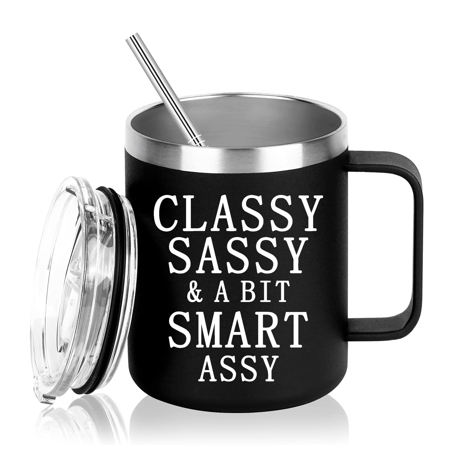 Funny Mug Classy Sassy and A Bit y Stainless Steel Coffee Mug for Women Birthday White Elephant Christmas Inspirational Office Gifts for Friends Coworkers Family 12OZ