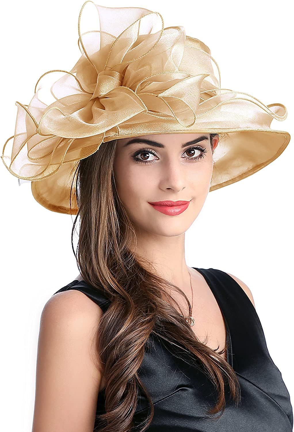 Women's Kentucky Derby Church Dress Hat Wide Brim Leaf Flower Bridal Shower Hat