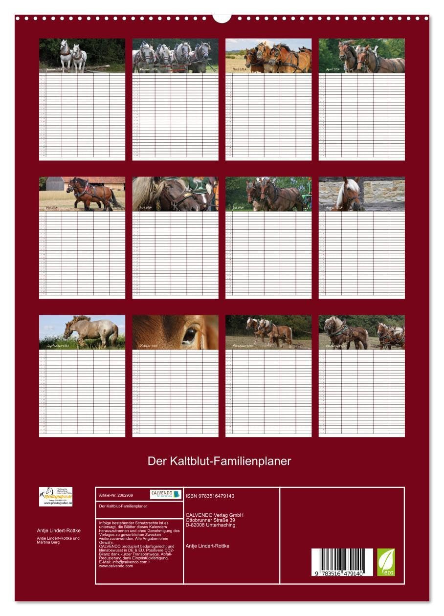 Der Kaltblut-Familienplaner (hochwertiger Premium Wandkalender 2026 DIN A2 hoch), Kunstdruck in Hochglanz: Der Kaltblutkalender für die ganze Familie (CALVENDO Tiere)