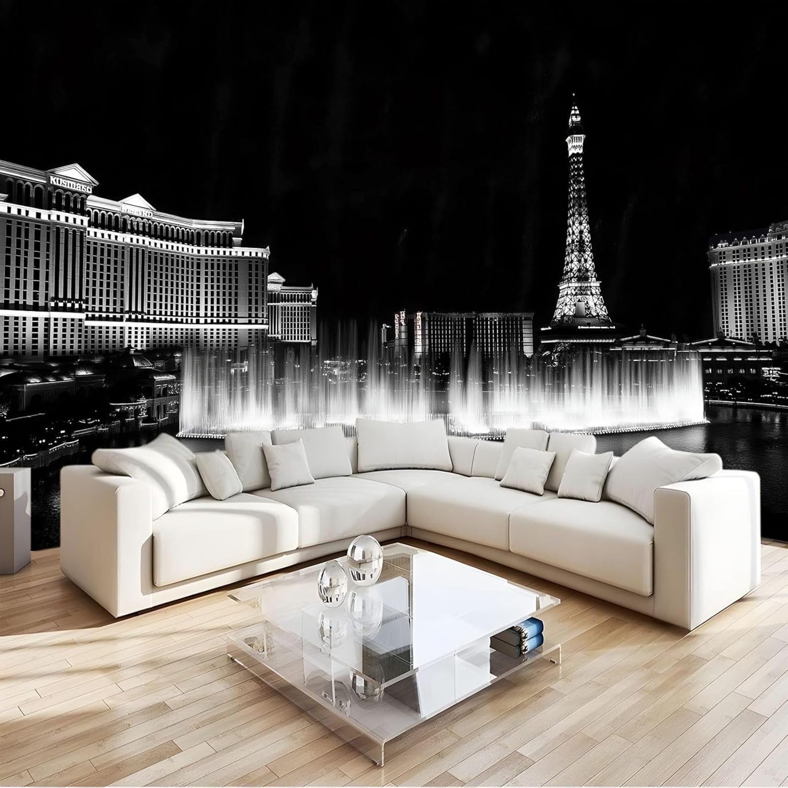 hgjdjhnf Tower of Paris Night Wallpaper Photo Mural Wall Decor Studio Living Room Restaurant Cafe Black 300cm x 210cm