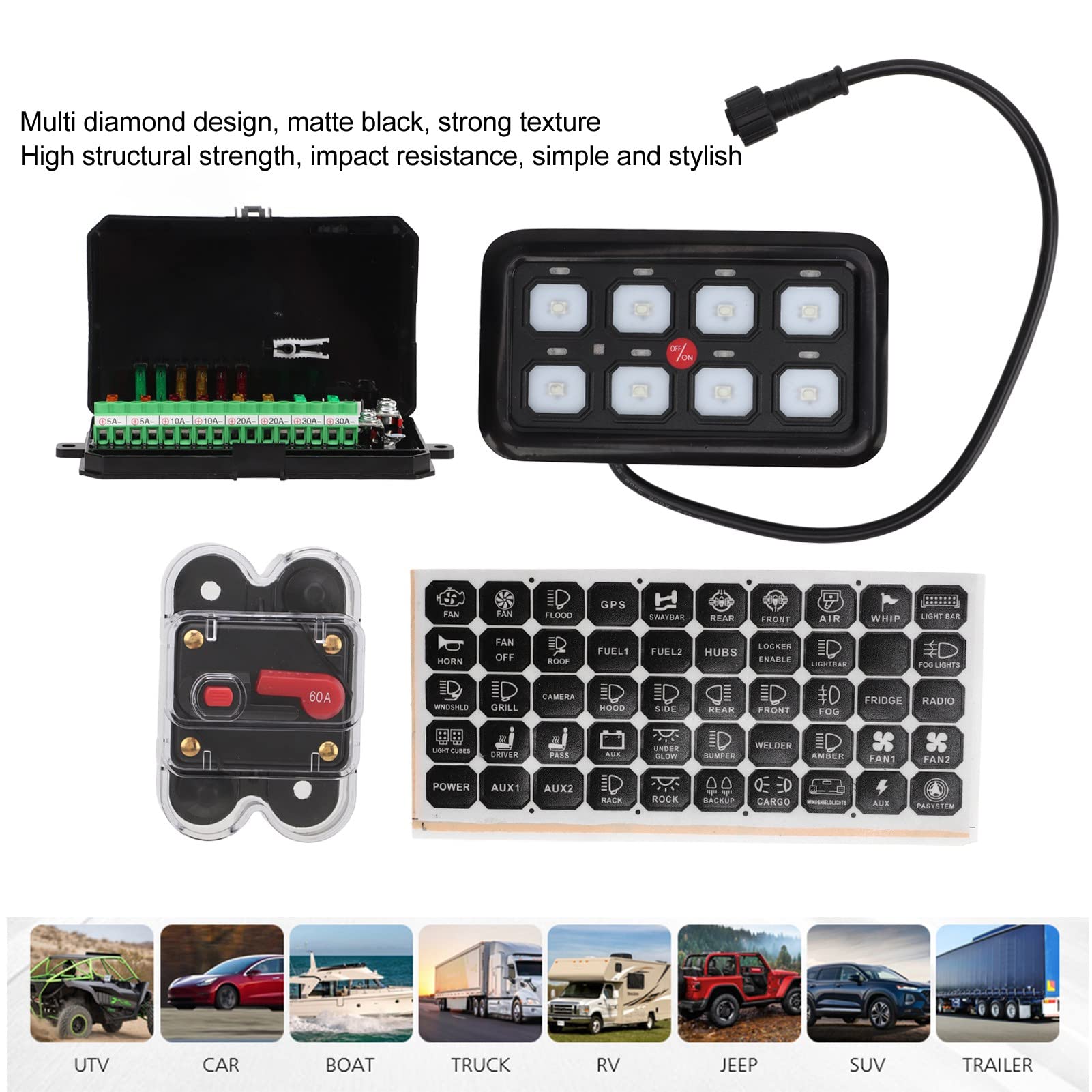 Panel De Control Táctil Para Automóvil, Panel De Interruptor De Automóvil LED Azul De 8 Pandillas Protección IP65 1500W Disipación De Calor Universal Para Camión Barco Barco ATV UTV Autobus