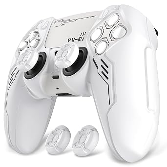 PlayVital Mecha Edition Silicone Cover Compatible with ps5 Controller with 2 Joystick Caps and 6 Stickers, Shockproof Non-Slip Grip Protector Accessories, Fits for ps5 Charging Station - White
