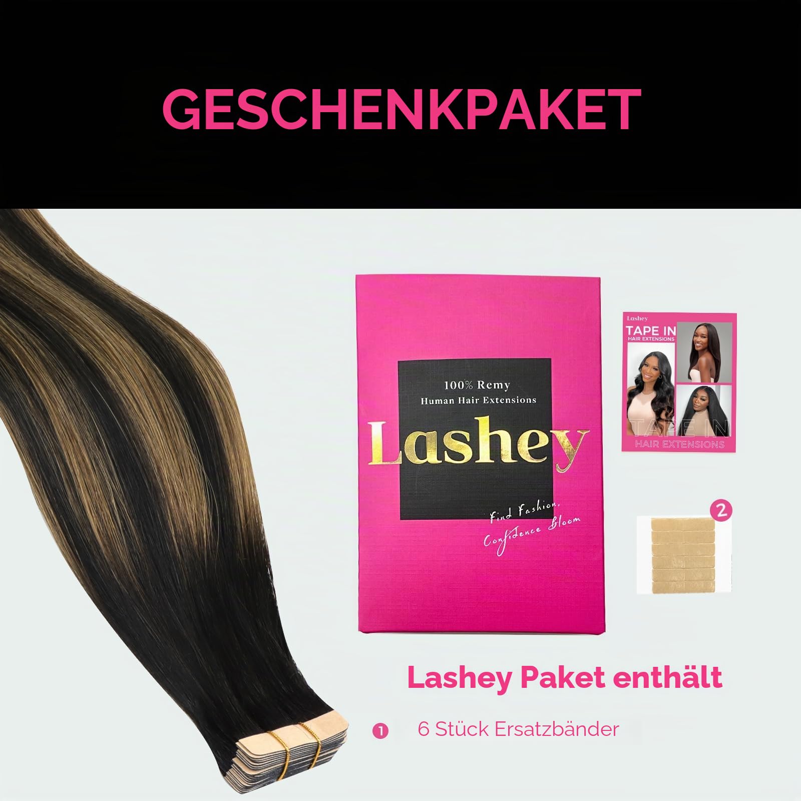 Lashey Tape Extensions Echthaar 40cm(16zoll) 20pcs 50g Glatt Echthaar Tape Extensions Balayage Natürliches Schwarz bis Hellblond Haarverlängerungen Echthaar für Frauen Invisible Tape ins