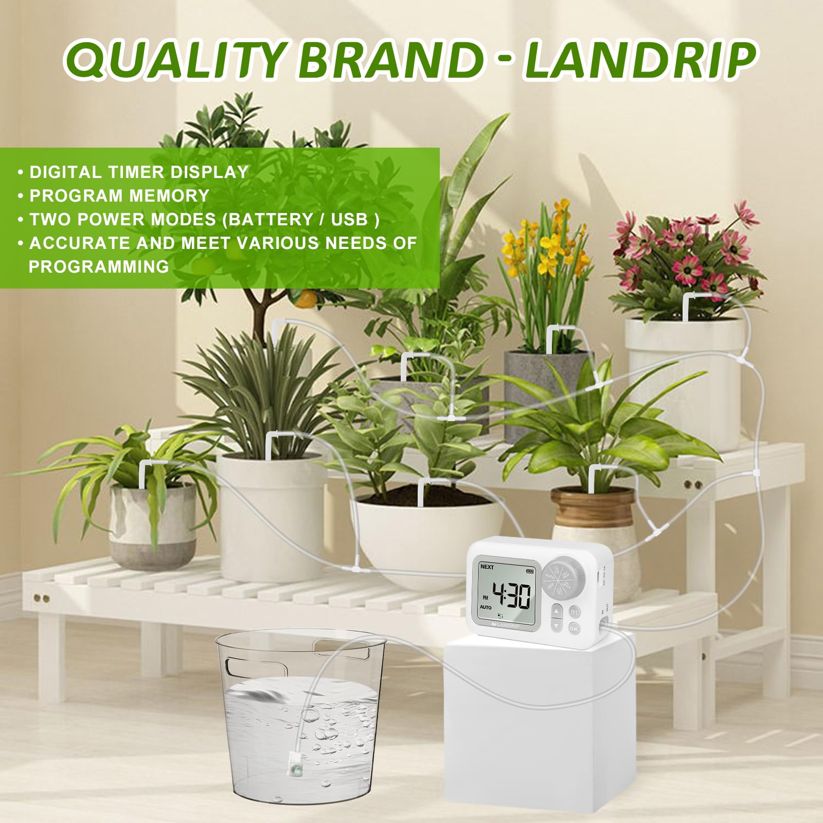 Landrip Automatisches Bewässerungssystem Indoor, Automatische Bewässerung für Zimmerpflanzen für bis zu 15 Topfpflanzen