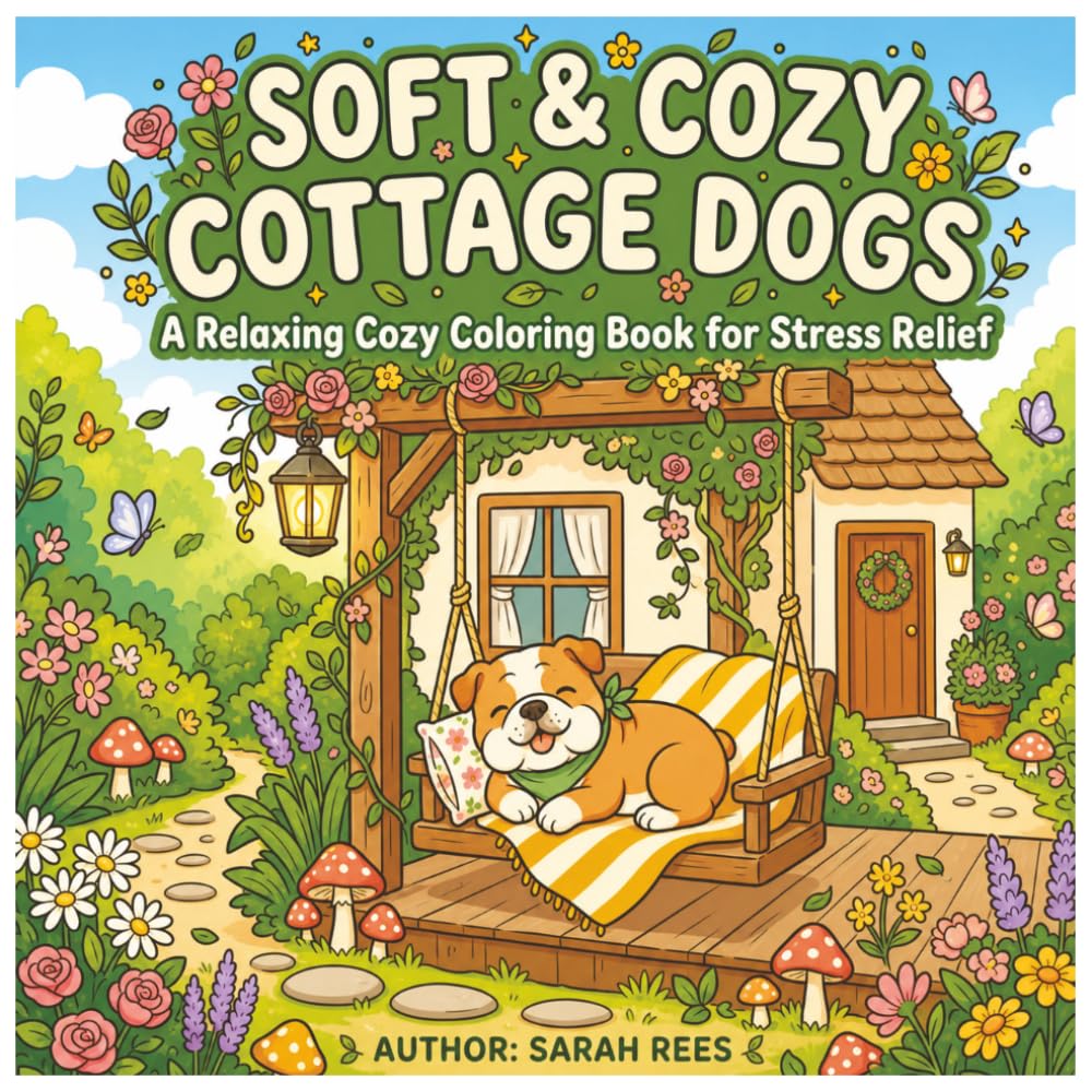 SOFT & COZY COTTAGE DOGS: A Relaxing Cozy Coloring Book For Stress Relief