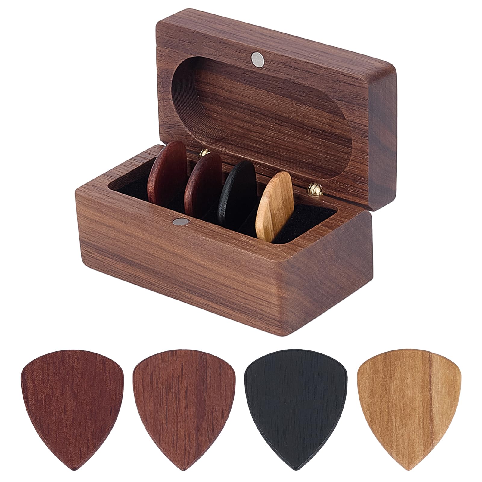 Porte Médiator en Noyer avec 4 Médiators Bois pour Sessions Guitare Salon