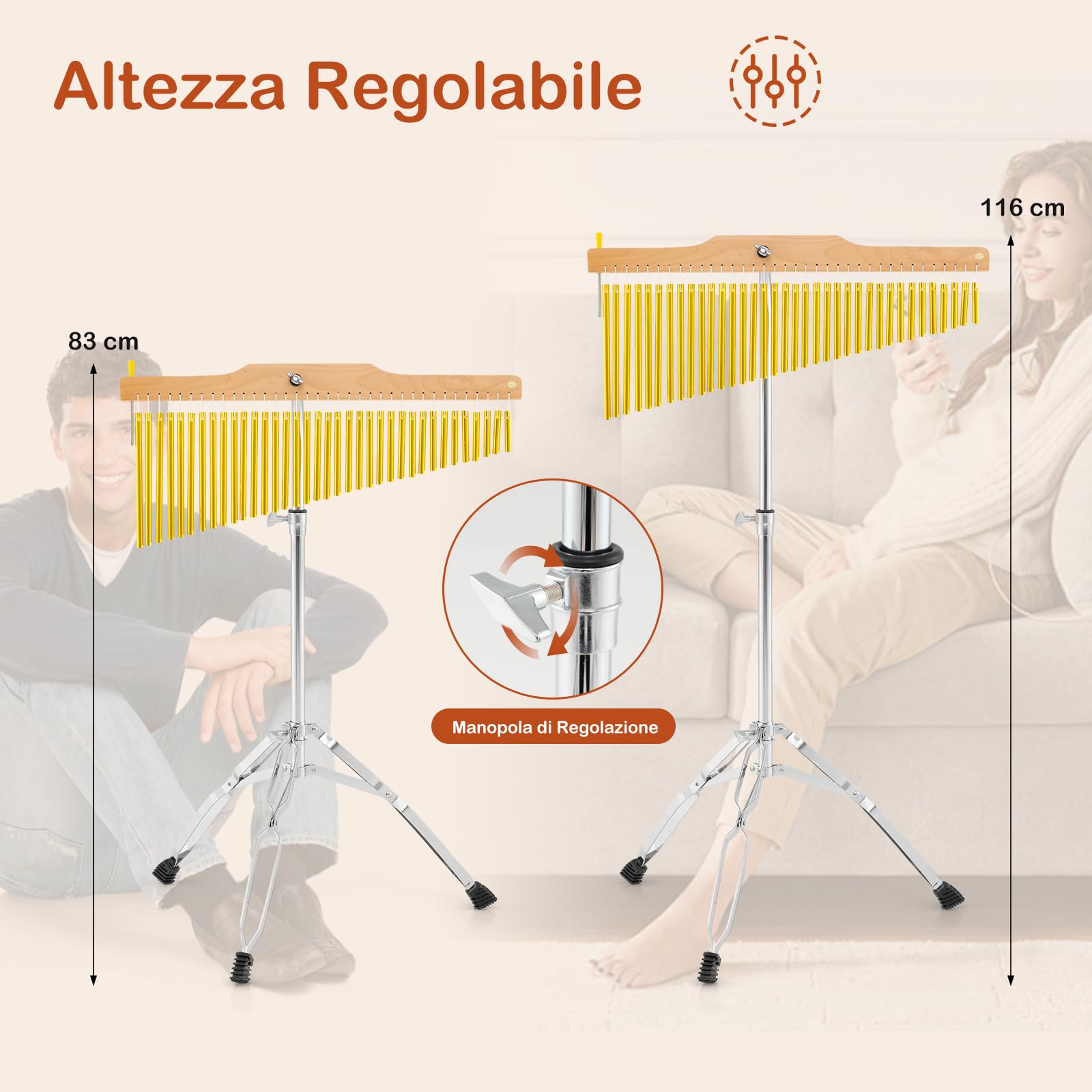 COSTWAY Campane a 36 Barre, Campane Tubolari a Fila Singola con Supporto per Treppiede Pieghevole e Regolabile, Bacchetta e Borsa da Trasporto, Strumento a Percussione Portatile per Adulti