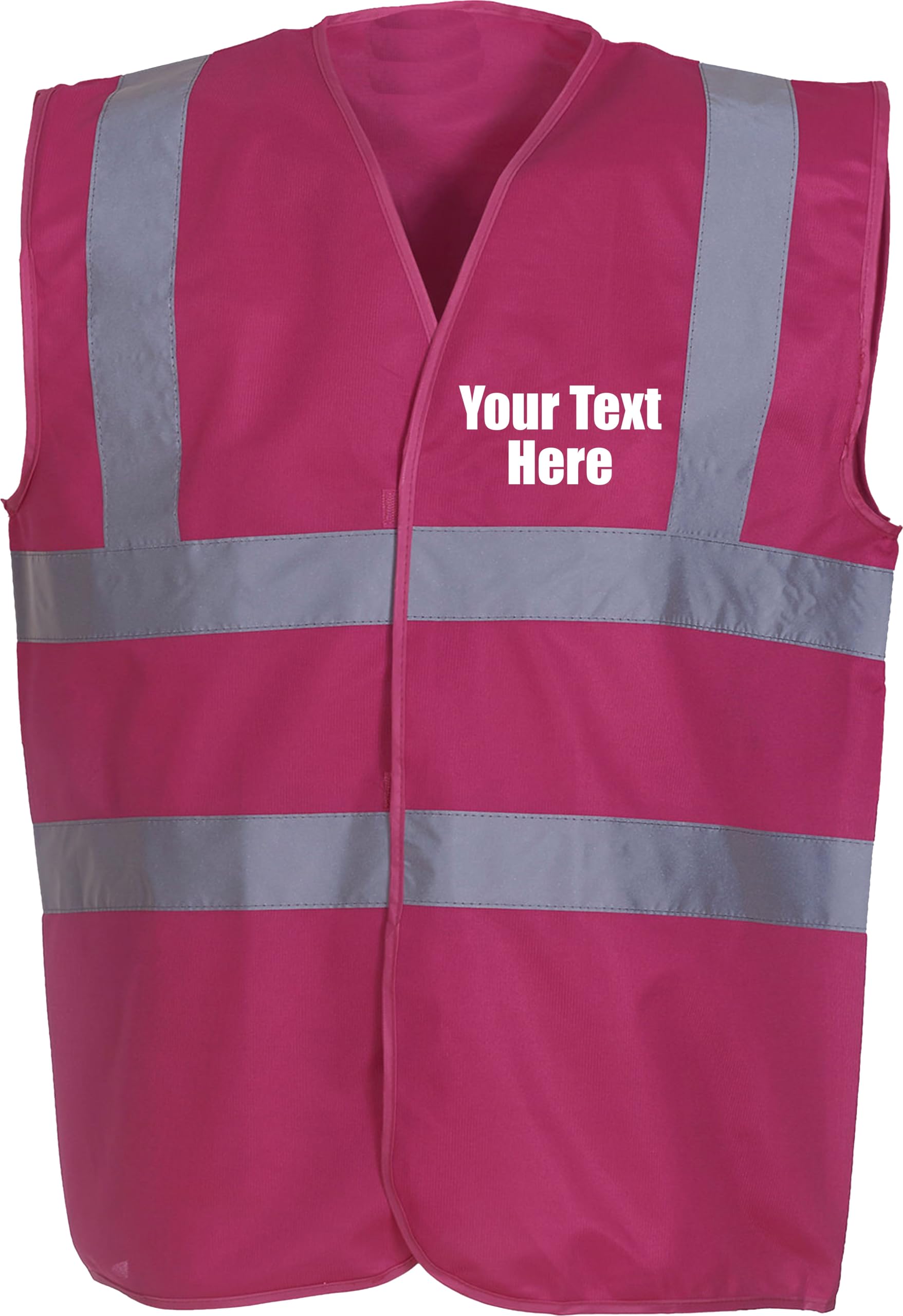 Personalised Printed Back Front Hi Vis Vest Your Custom Slogan/Text/Name/Logo Reflective Waistcoat Workwear Uniform High Visibility Safety Vest Gift Unisex Top(S, Raspberry)