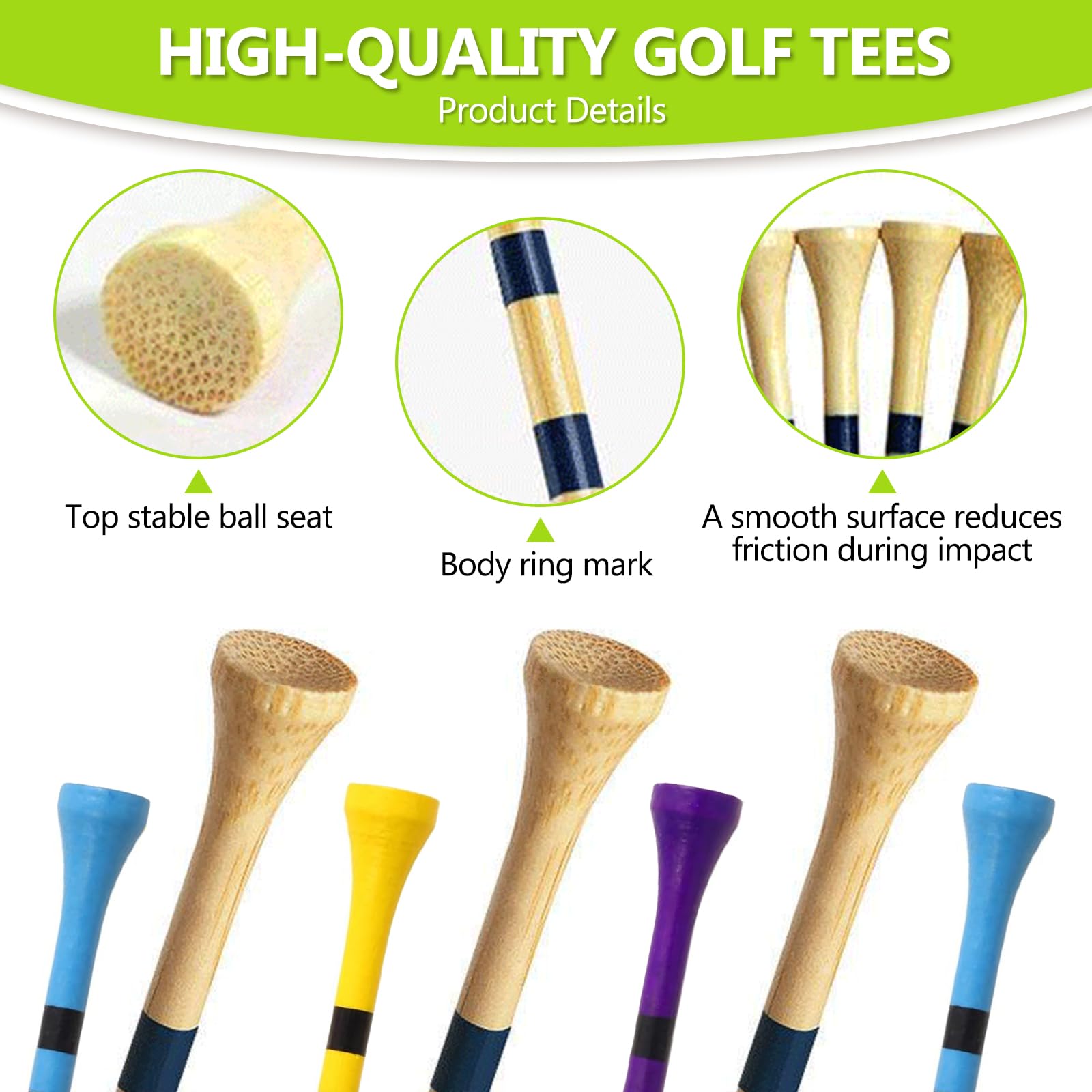 Tees de Golf 83mm Madera Multicolores Accesorios para Golfistas Aficionados y Profesionales