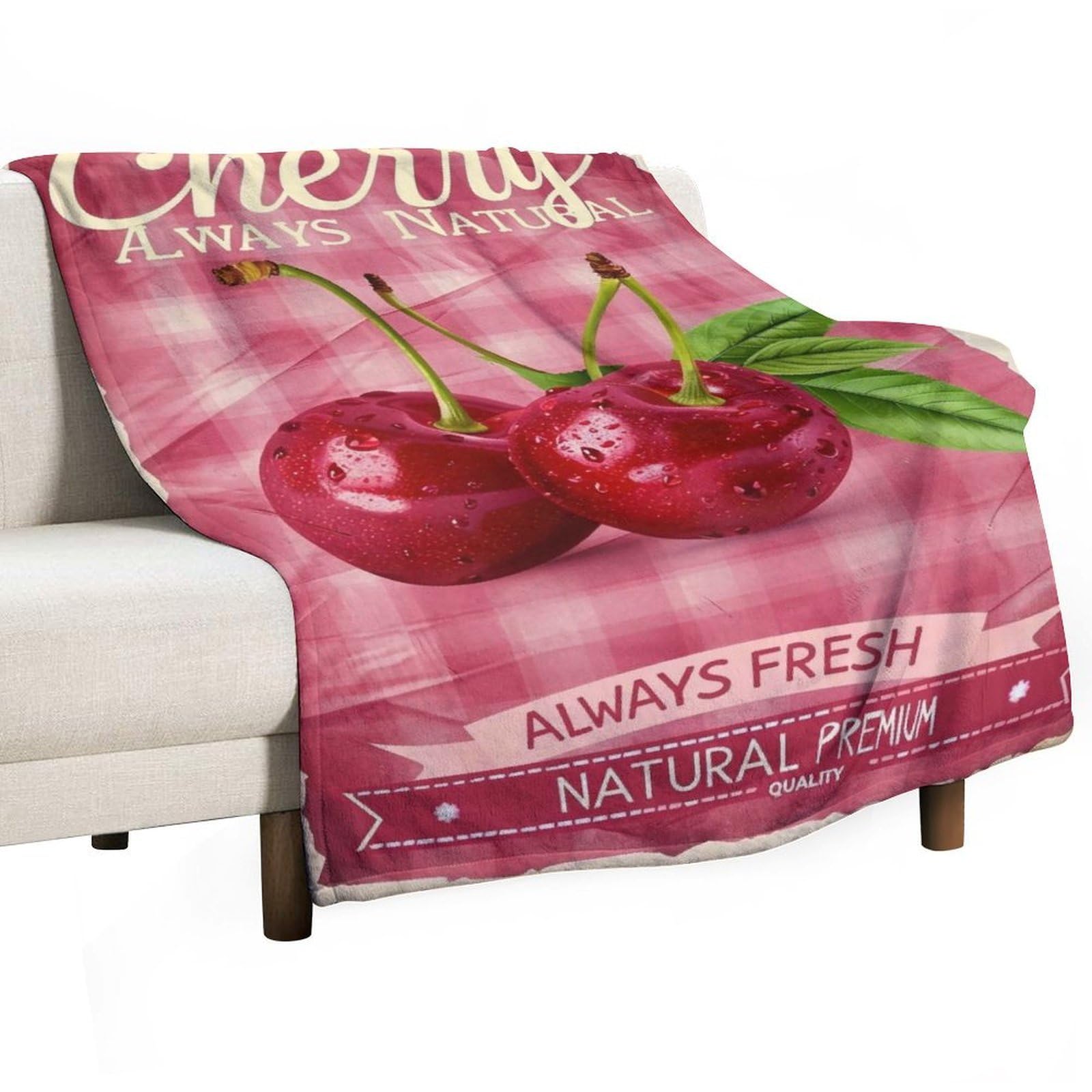 YHGSREUOH Fresh-Cherry-Label_02 Flannel Blankets Fleece Soft Throw Lightweight Plush Gifts for Couch, Bed, Cozy Sofa Plush, Chair, Lovers 32x48inch(80x120cm)
