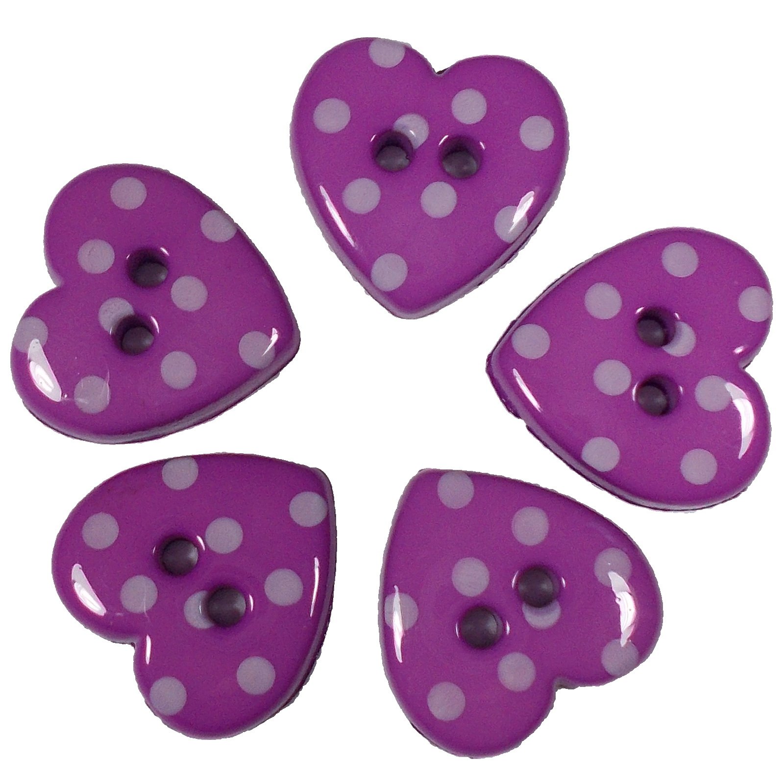 Push The Button Purple Polka Dot Spot Small Heart Buttons 15Mm Wide (5, )