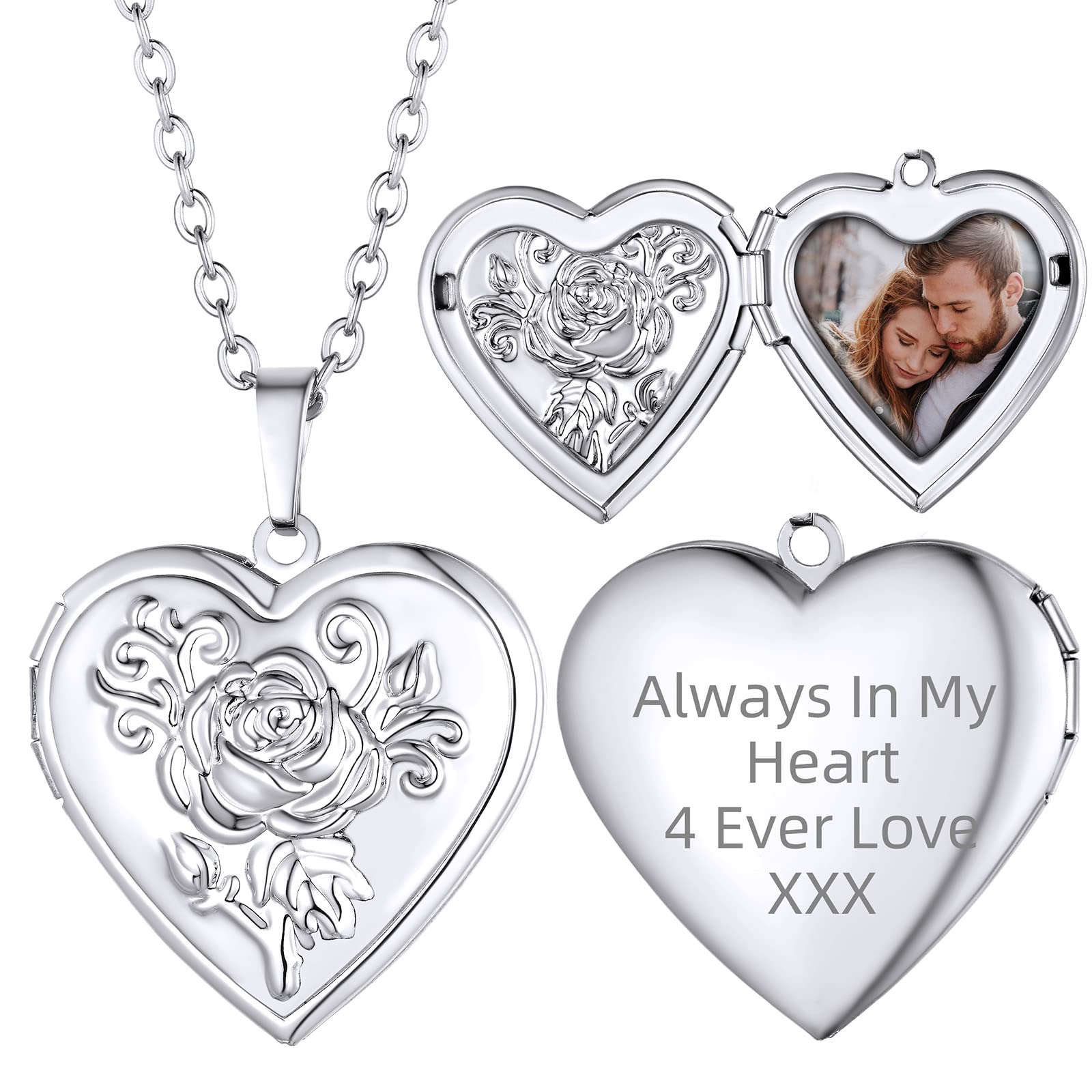 Supcare Custom Memoial Picture Angel Wings Locket Necklace,Personalized Heart Photo Jewelry Keepsake Gifts for Women ( Gift Package )